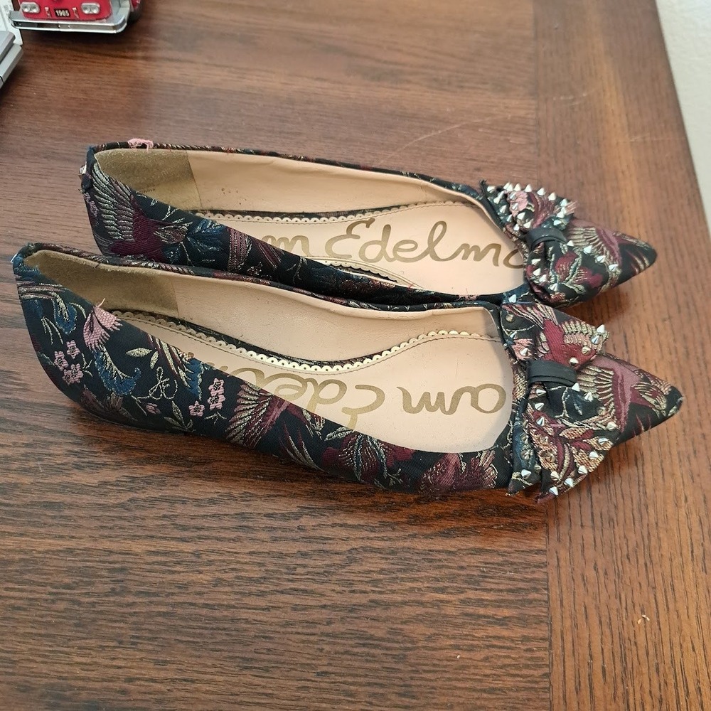 Sam Edelman Womens 8 Floral Brocade Studded Bow Pointed Toe Flats Jacquard